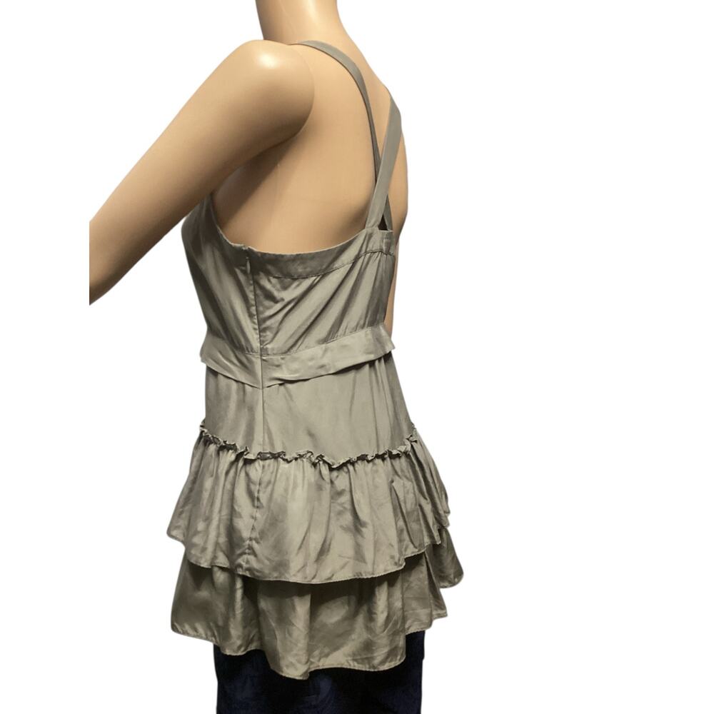 Banana Republic silk sleeveless top tiered ruffles size XS olive green - Picture 3 of 6